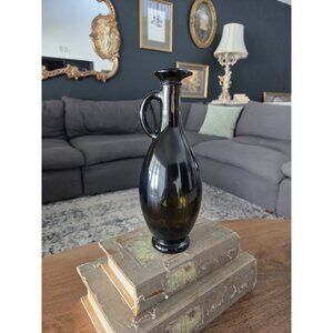 Vintage Italian Olive Green Glass Wine Carafe Decanter Jug 10.5" VC CV Mark